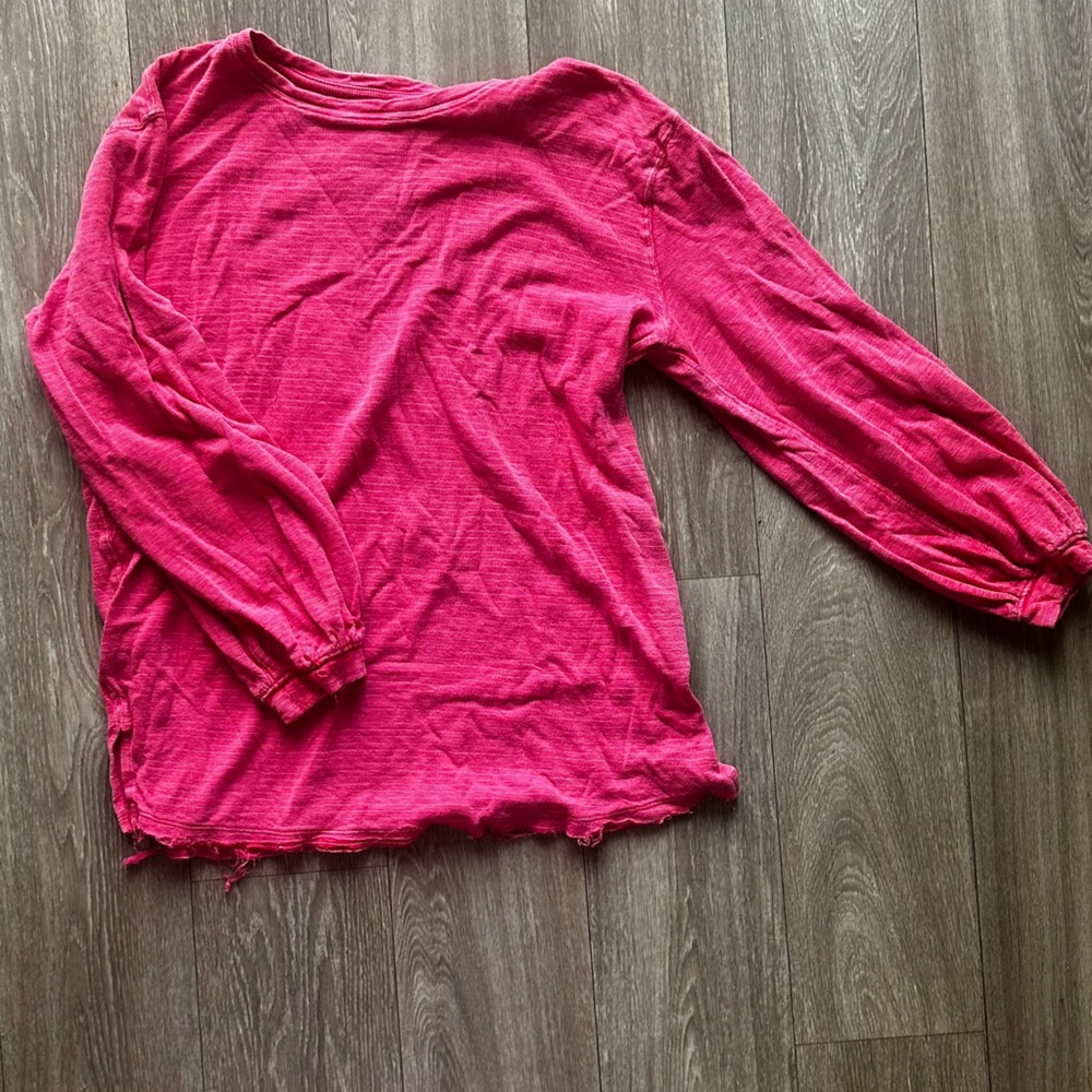 We The Free Hot Pink Ribbed Long Sleeve distressed Top